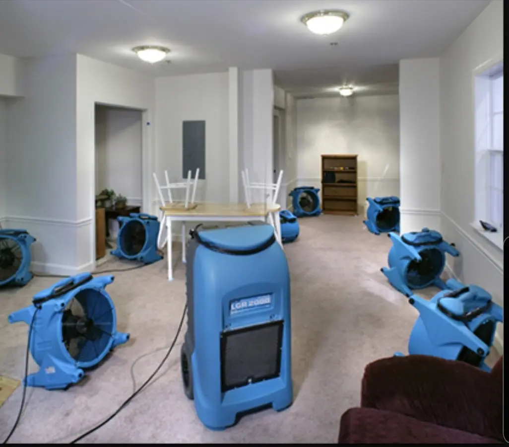 Air movers and dehumidifier setup for Water Damage Restoration in Angola